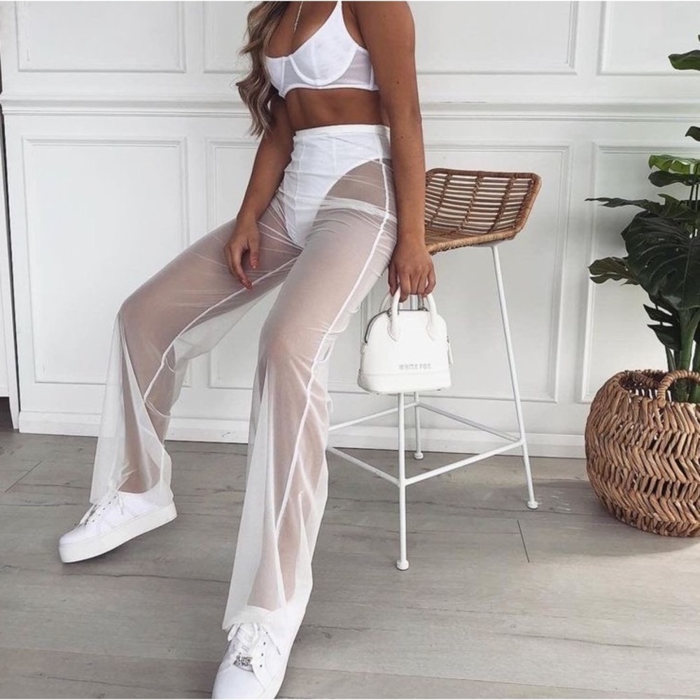 White Mesh Beach Pants - Coverup